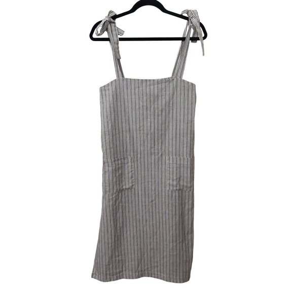 Storia Dresses & Skirts - Storia Women Midi Striped Dress Size Small S Gray Tie Shoulder Strap Slits EUC